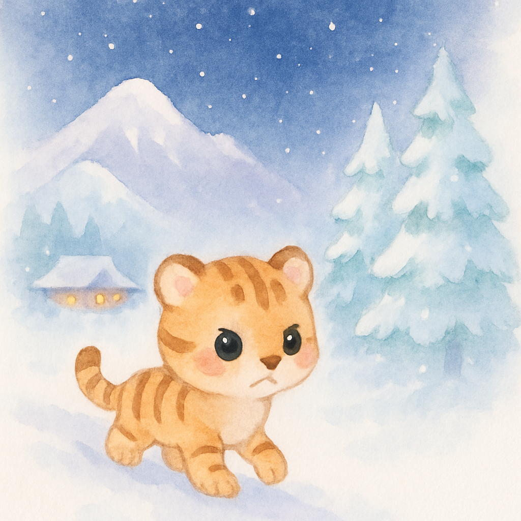 배고픈 호랑이가 겨울밤에 마을로 내려옴